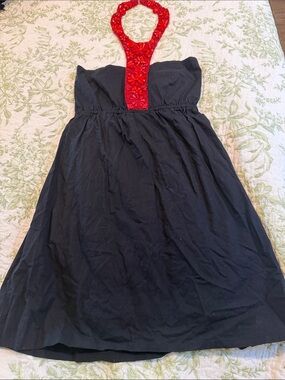 Judith March Black Mini Dress with Red Beaded Halter